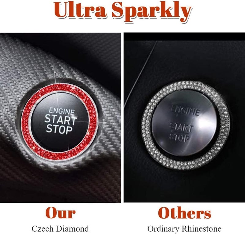 ToBeQueen Red Push Start Button Cover Ring, Interior Crystal Diamond Rhinestone Engine Start Ring Emblem Sticker, Glitter Car Accessories for Women, Red - Image 3